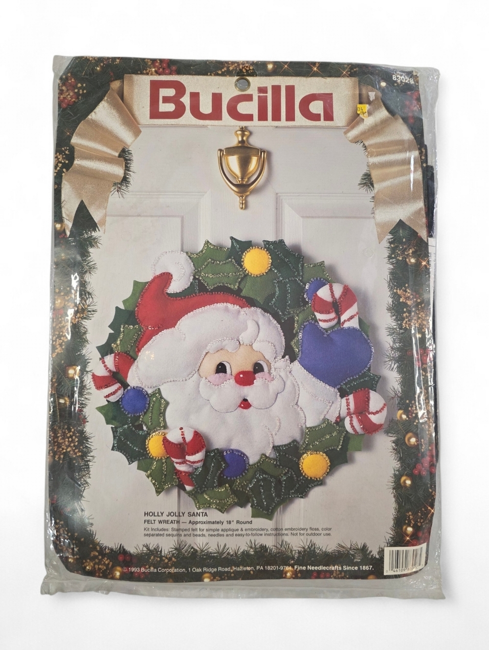 Bucilla Holly Jolly Santa Felt Wreath Kit #83028 Vintage 1993 Sealed NIP